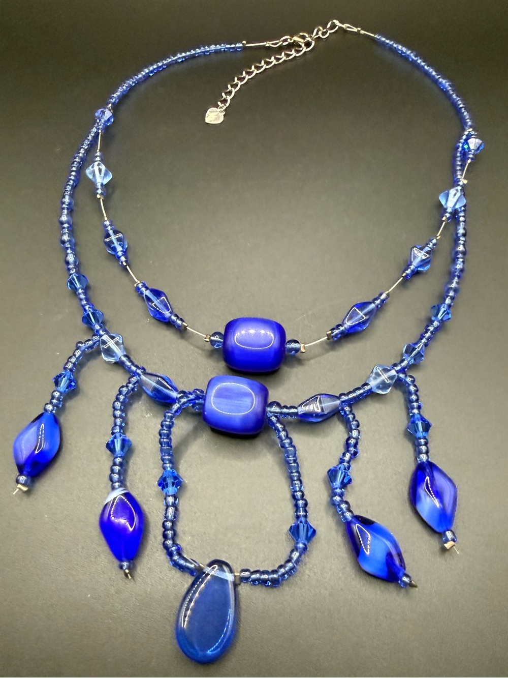 Multi Strand Cobalt Blue Beaded Layered Statement Necklace